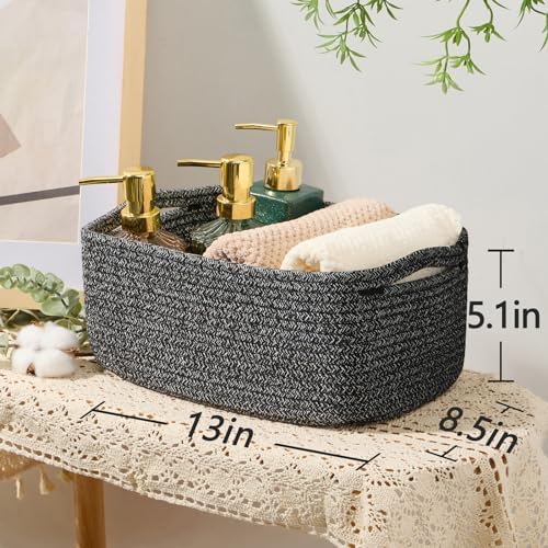 MiniArk Small Storage Baskets for Organizing | Closet Organizer Bins | Shelf Toy Basket | Woven Rope Baskets | Cube Decorative Box | Shallow Basket | 13x8.5x5.1” | 3 Packs Dark Gray - Image 3