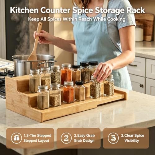 JinDoWin Expandable Spice Rack Organizer for Cabinet & Countertop, 2 Pack - Image 6