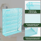 EASEPRES 6 Tier Mesh Hanging Wall File Organizer, Desk Vertical Mail Paper Document Folder Holder Rack with Bottom Tray and Nametag Label for Office Home School, Blue - Image 4