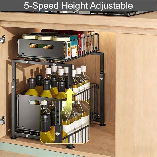 Under Sink Organizer, 2-Tier Multi-Use Kitchen and Bathroom Organizers and Storage, Slide Out Thickened Metal Under The Sink Organizer for Kitchen Bathroom Pantry (Style A White, 2 Pack) - Image 3