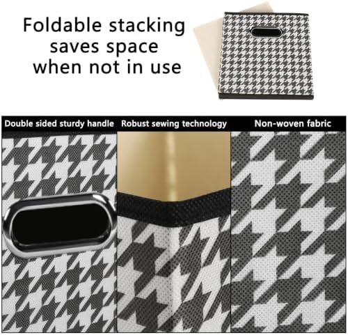 Fabric Cubby Storage Bins,13x13x13 Inches,Cube Organizer Bin Foldable Storage Boxes with Dual Handles Fabric Organizer Box and collapsible Storage basket,Set of 6,Houndstooth - Image 7