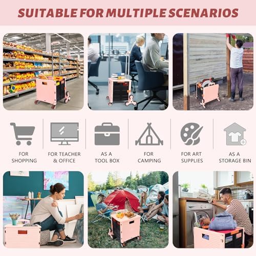 FELICON SELORSS Folding Utility Climber Cart Portable Rolling Crate-Pink - Image 5