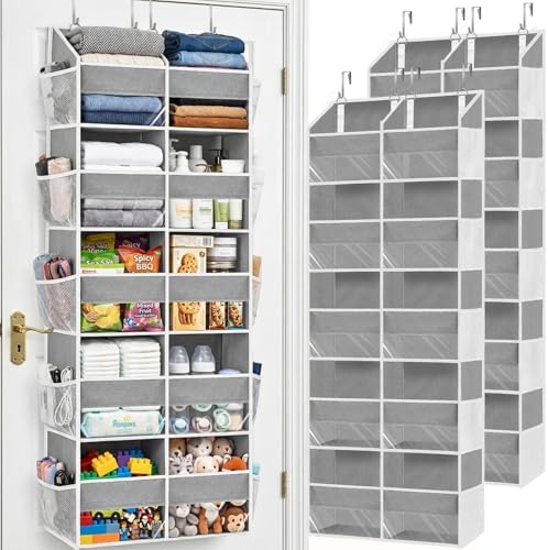 2 Pack Over the Door Organizer 5 Tiers, Extra Large Behind Door Storage of 10 Compartments, 80 lbs Weight Capacity Over Door Organizer, Door Hanging Organizer for Closet, Diaper Organizer, Light Gray by Ofiray-home