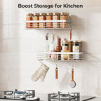 Orimade Shower Caddy with 5 Hooks Organizer for Hanging Razor and Sponge Bathroom Basket Adhesive Shower Shelf Storage Kitchen Rack Wall Mounted No Drilling Rustproof Stainless Steel - 2 Pack - Image 6