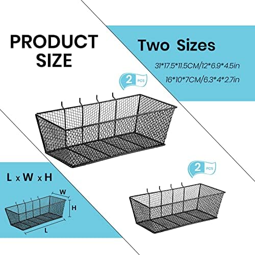 Sieral 4 Pcs Metal Pegboard Baskets Wire Organizer, Small, Large, Black - Image 2