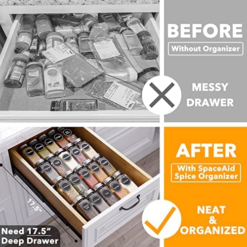 SpaceAid Spice Drawer Organizer with 20 Spice Jars, 386 Spice Labels, 4 Tier Seasoning Rack Tray Insert for Kitchen Drawers, 9-1/2" Wide x 17-1/2" Deep - Image 2