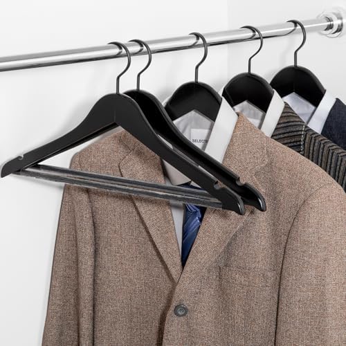 TOPIA HANGER Premium Wooden Hangers, Luxury Boutique Wood Hangers with Extra Thick Hook and Non Slip Pants Bar, Heavy Duty Coat Hanger with Notches 16 Pack, Black -CT01B - Image 7