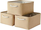 TheWarmHome Organization and Storage Bin for Shelves - Large 3 Pack 16x12x8 inch Storage Basket for Organizing, Canves Storage Cubes for Organizer Toy Closet Cloth Gift (Beige) by TheWarmHome