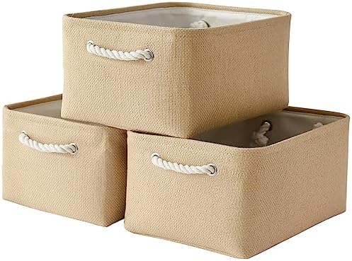 TheWarmHome Organization and Storage Bin for Shelves - Large 3 Pack 16x12x8 inch Storage Basket for Organizing, Canves Storage Cubes for Organizer Toy Closet Cloth Gift (Beige) by TheWarmHome