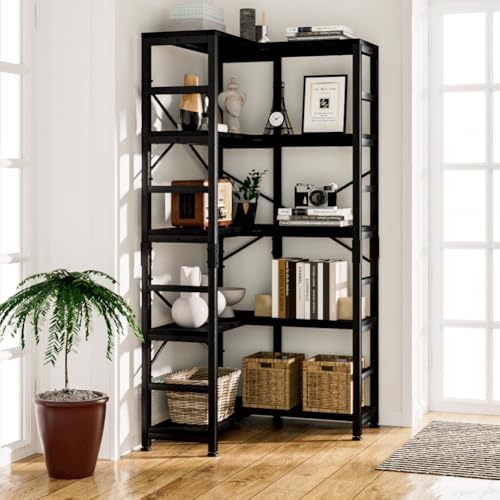 NUMENN 5-Tier Corner Bookshelf, L-Shaped Corner Bookcase, Black - Image 5