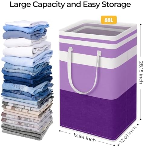 HomeHacks 2 Pack Laundry Baskets, Laundry Hampers Bags (Purple 88Lx2) - Image 4
