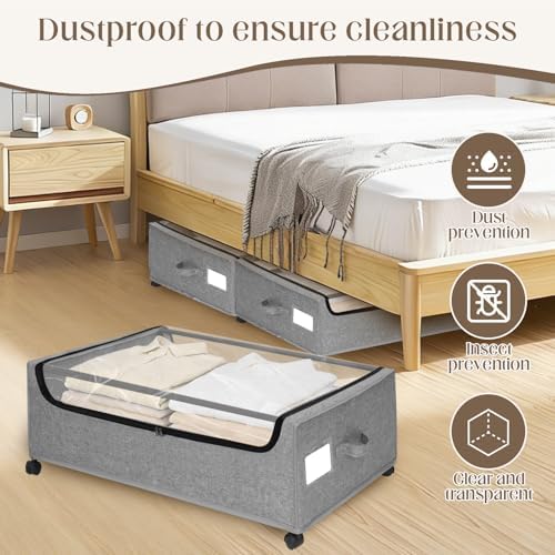 Under Bed Storage with Wheels, 2 Pack Under Bed Storage Containers, 10.6 inches Tall Underbed storage bins on Wheels, Rolling Under the Bed Metal Drawers for Clothes, Blankets, Shoes (XXXL, 90L) - Image 5