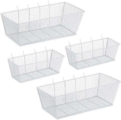 Sieral 4 Pcs Metal Pegboard Baskets Wire Organizer, Medium, Large, White by Sieral