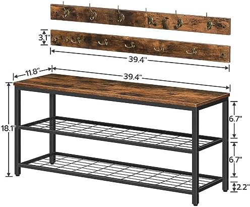 HOOBRO Hall Tree with Bench, Coat Rack Shoe Bench Set, Entryway Shoe Rack with Coat Hooks, Hall Tree, 39.4" L x 11.8" W x 18.1" H, Industrial, for Front Door, Rustic Brown BF071MT01G1 - Image 4