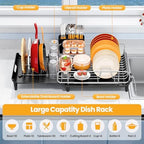 TOOLF Expandable Dish Drying Rack for Kitchen Counter, Black - Image 2