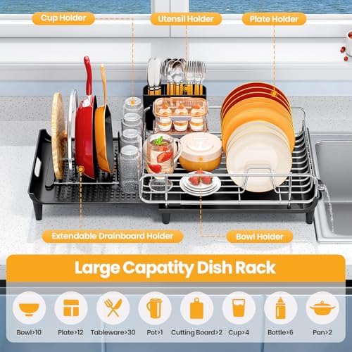 TOOLF Expandable Dish Drying Rack for Kitchen Counter, Black - Image 2