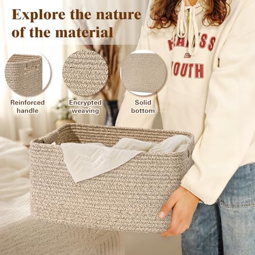 2 Pack Large Storage Basket for Organizing, 17.5"x13"x7" Woven Basket for Shelves, Closet Cube Storage Bins with Wrapped Handle, Cotton Rope Baskets for Kitchen, Clothes, Toys (Natural) - Image 4