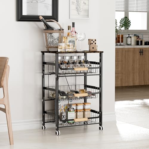 Fruit Vegetable Basket for Kitchen,4 Tier Pantry Organizers and Storage,Snack Organizer for Countertop,Pantry Cart,Metal Wire Storage Shelf Organizer Baskets for Kitchen, Pantry, Bathroom - Image 2