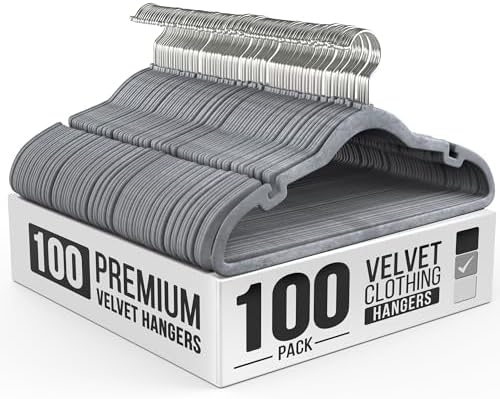 Our Modern Space 100 Pack Velvet Hanger for Shirt Pants Dresses Skirts Suits Jackets - Slim Space Saving Design - Standard Coat Hanger - Sturdy & Durable Design with Shoulder Grooves Hook by OurModernSpace
