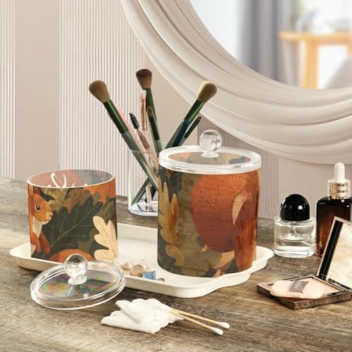 Orange Squirrel Leaves Falling Qtip Holder Waterproof Dustproof Apothecary Jars with Lids For Bathroom Cotton Swabs Makeup Sponges Floss Picks Bath Salts 2 Pack - Image 5