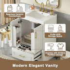 Harper & Bright Designs 24" Bathroom Vanity with Sink, Free Standing Single Basin Vanity with Divided Drawer & 2 Doors with Double Shelf, Wooden Storage Cabinet with Ceramic Basin for Bathroom, White - Image 6