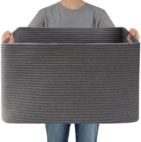 JMvicyroam 96L Large Woven Cotton Rope Blanket Basket, Grey by JMvicyroam