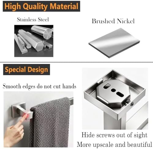 JOPOFI 2 Piece Towel Bar - 23.6 Inch Bathroom Towel Holder - Brushed Nickel - Image 5