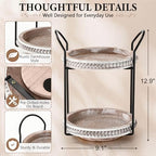 Qunclay 360 Rotating 2 Tier Wooden Tray Organizer Rustic Farmhouse Vanity Storage Large Capacity Round Organizer with Iron Frame for Cosmetics Perfume Skincare Kitchen Counter Bathroom Coffee Station - Image 2