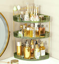 FELIZHOUSE 3-Tier Makeup Organizer for Vanity & Bathroom Countertop – Acrylic Storage Shelf with Perfume Tray & Makeup Brush Holder, Tool-Free Installation, Design for Bathroom & Dresser - Green by FELIZHOUSE