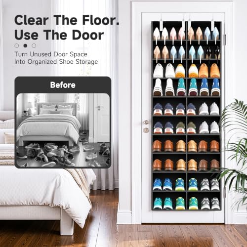 Over the Door Shoe Organizer, 10-Tier Shoe Rack for Door, Black - Image 3