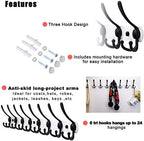 Dseap Coat Rack Wall Mount - 29.5” Long 8-Tri-Hooks Heavy Duty Coat Hanger Rail Wall Hooks for Hanging Coats Hats Clothing Clothes Purse Mudroom Entryway, White & Black - Image 4