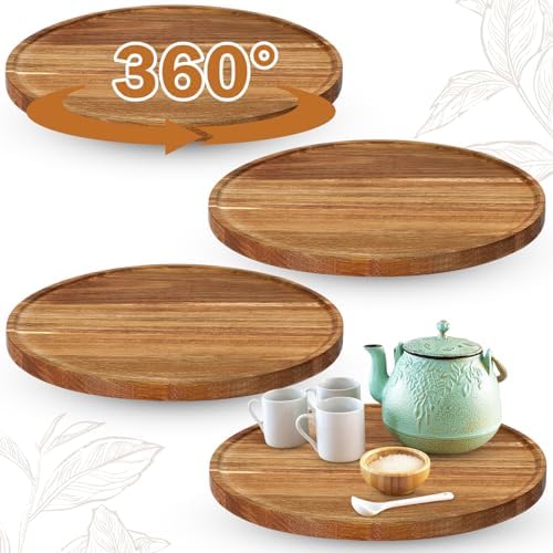 Kigley 4pcs Acacia Wood Lazy Susan Organizers Turntable for Cabinet, 12 Inch by Kigley
