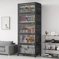 BROVIEW 500Qt Stackable Storage Bins with Lid, Extra Large Closet Organizer Collapsible Drawer Boxes with Wheels, Folding Plastic Cabinet Containers for Home Kitchen Room Organization, 5Pack Black by BROVIEW-EnjoytheArtofLife