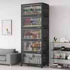 BROVIEW 500Qt Stackable Storage Bins with Lid, Extra Large Closet Organizer Collapsible Drawer Boxes with Wheels, Folding Plastic Cabinet Containers for Home Kitchen Room Organization, 5Pack Black by BROVIEW-EnjoytheArtofLife