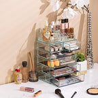 Sorbus Makeup Organizer, 6-Drawer Acrylic 2-Piece Set (Teal Thrill) - Image 5