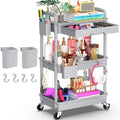 Goovilla 3 Tier Rolling Utility Cart Organizer with Removable Drawer, Grey by Goovilla