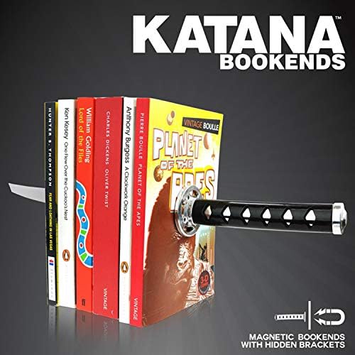 Book Ends Decorative, Modern Metal Funny Unique Black DVD Bookends for Shelves, Katana Book Stopper Holder for Office Home, Desk Gifts Book Stands for Men and Book Lovers - Image 6