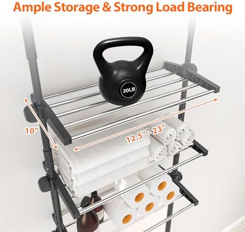 4-Tier Over The Toilet Storage Shelf, 4.5-9.5 FT Adjustable Bathroom Organizer, Heavy Duty Metal Shelves Above Behind Toilet Laundry, Space-Saving Shelving for Small Rooms, No Drill Tenant Friendly - Image 3