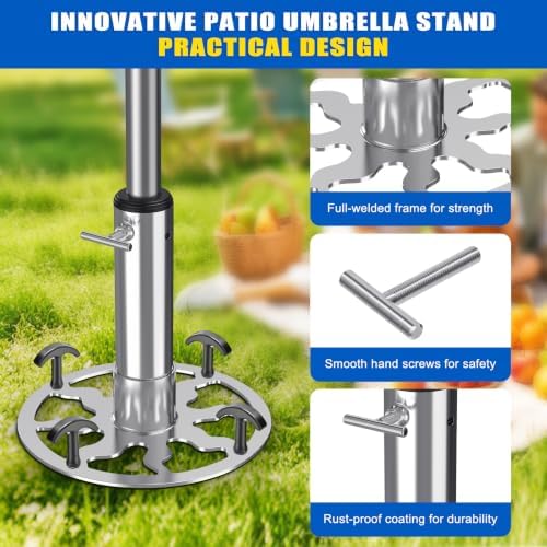 Dolibest Heavy Duty Patio Umbrella Stand (1-1.9'' Pole), Outdoor Umbrella Base with Ground Spikes/Expansion Anchors, Steel Umbrella Base for Patio Yard Grass/Concrete Use - Image 3