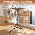 4-Leg Foldable Clothes Drying Rack with 6 Poles, 20 Hooks, 2 Clips - Image 2