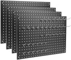 Peg Board, 4 Pack Metal Pegboard Panels Black Pegboards Wall Organizer with Frame Large Heavy Duty Peg Board with Hooks for Walls Home, Garage Tool Storage, Office, Craft Room, Kitchen 24”×16” by MUWOOD