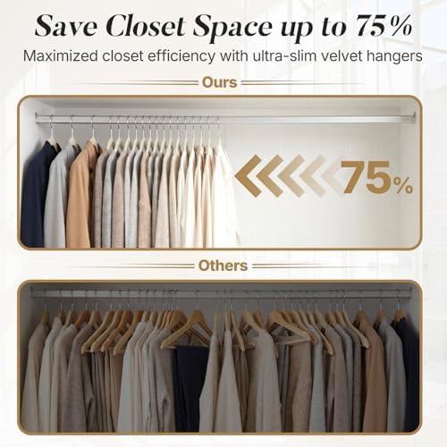 HOUSE DAY Ivory Velvet Hangers 50 Pack, Non Slip Clothes Hangers 17.25 inch - Image 4