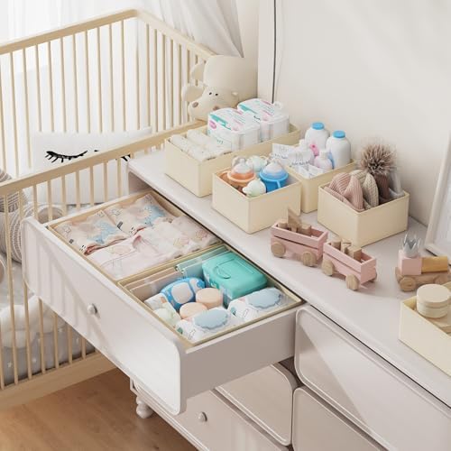 DIMJ Drawer Organizer Clothes Storage - 18 Pack Baby Dresser Organizer for Nursery, Foldable Closet Drawer Organizer Bins for Bedroom Organization, Fabric Storage Dividers for Socks, Underwears, Bras - Image 3