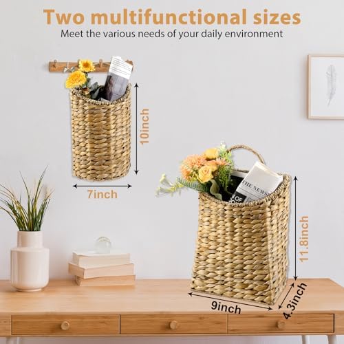 2 Pack Woven Hanging Basket Set, Wicker Wall Baskets Handmade Seagrass Planters for Front Door, Garden, Farmhouse Home Decor - Image 2
