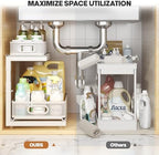 2-Pack Under Sink Storage Organizer with 2-Tier Slide Out Drawer, Sophisticated Mesh Pull Out Shelf for Kitchen & Bathroom, Fits Small Items, Upgraded Arched Track for Smooth Gliding(Patented) - Image 5