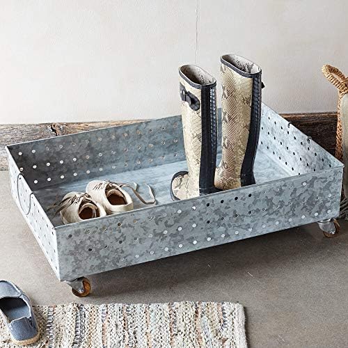 Vivaterra Galvanized Steel Rolling Boot Tray, Gray - Image 5