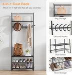 25" Hall Tree, Coat Rack with Shoe Rack, 4-Tier Shelf Entryway Shoe Bench with Storage, Freestanding Metal Frame Multifunctional Hallway Organizer with Hooks, Accent Furniture for Bathroom - Image 4