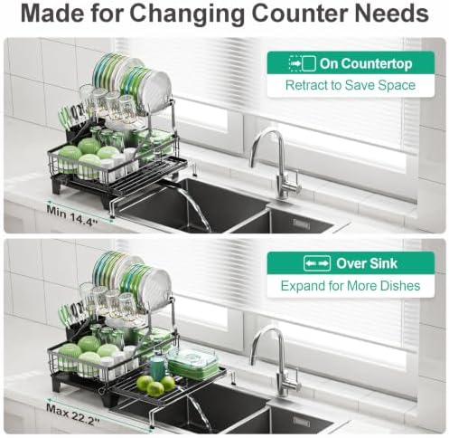 Swedecor Large 2 Tier Dish Drying Rack - Expandable for Kitchen Counter - Image 2