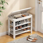 IUNVR Shoe Rack Bench Seat Rubberwood 3-Tier Wooden Storage Bench 550lbs Compact Mid-Century Modern Design for Entryway, Hallway, Closet, Front Door Entrance, Foyer by IUNVR