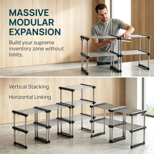 BLULEE Expandable Cabinet Organizer, Adjustable Storage Shelf Black - Image 5